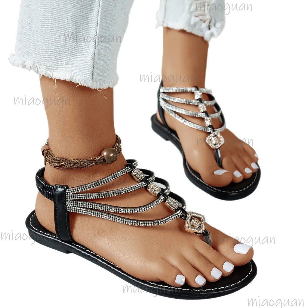 Bohemian Beaded Gladiator Sandals – Women's Clip Toe Flats