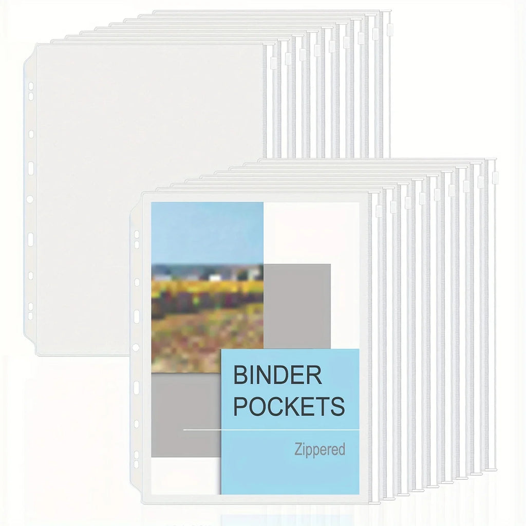 Clear Binder Pockets 12-Pack – 11-Hole Letter Size PVC Organizer
