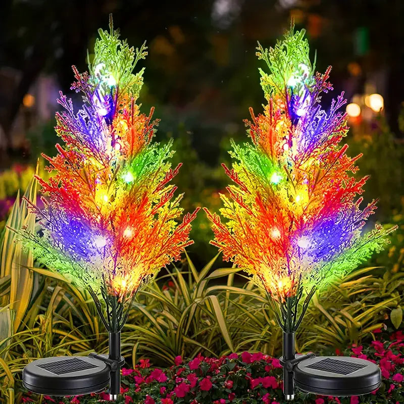 Solar Pine & Cypress Tree Garden Stake Lights – Waterproof LED