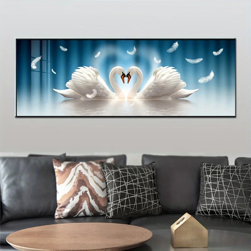 Elegant Swan Couple Canvas Wall Art | Large Unframed Love Print