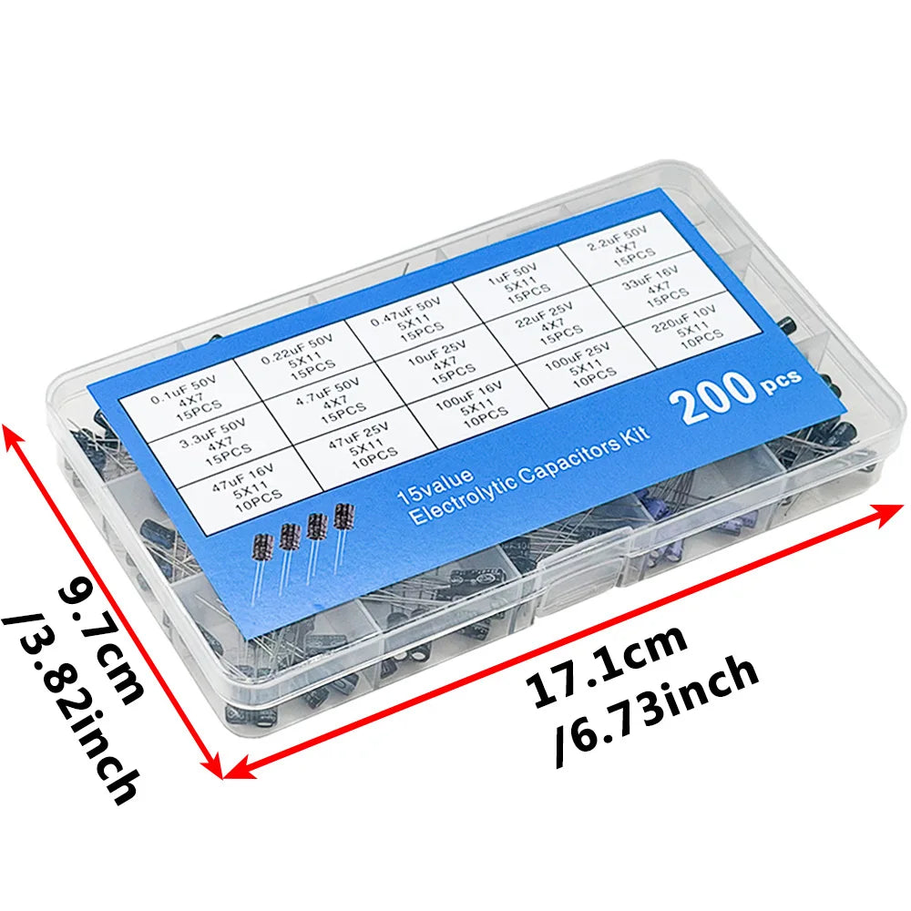 200 PCS Electrolytic Capacitor Kit – 15 Values 10V–50V