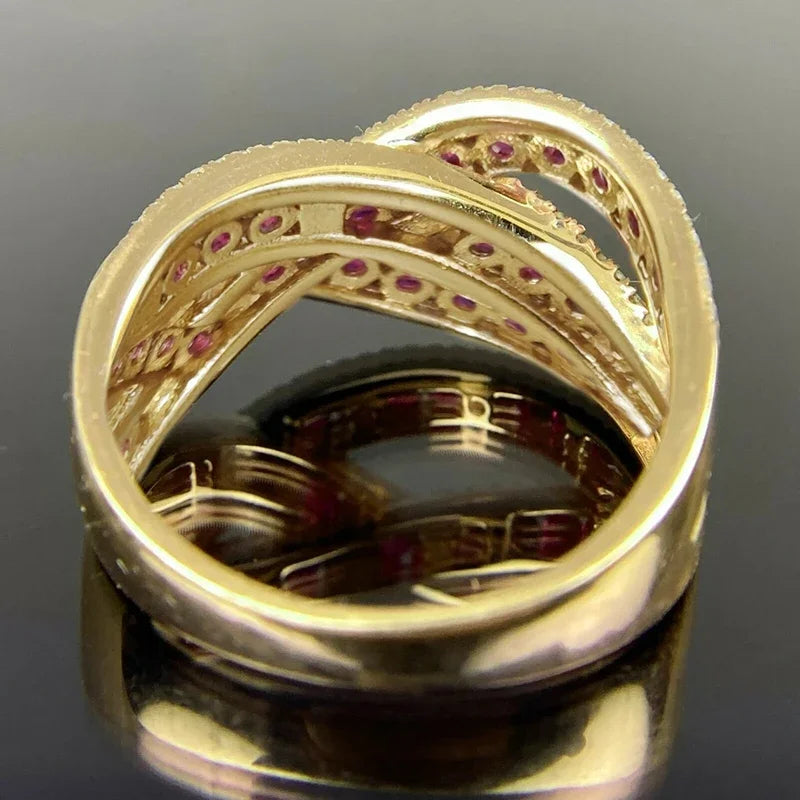 Huitan Rose Red CZ Cross Ring – Women's Wedding Band