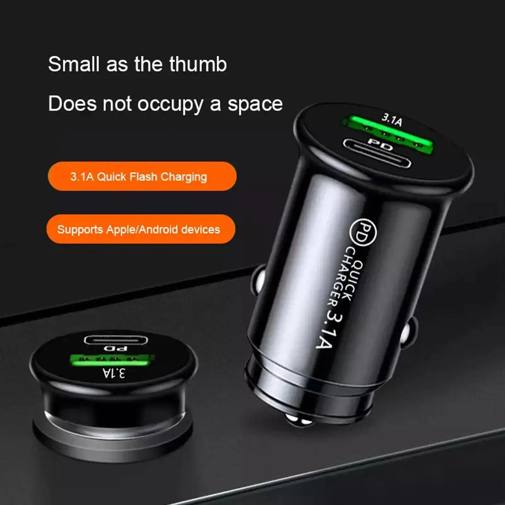 USB-C PD & QC 3.0 Fast Car Charger – Dual Port 20W Adapter