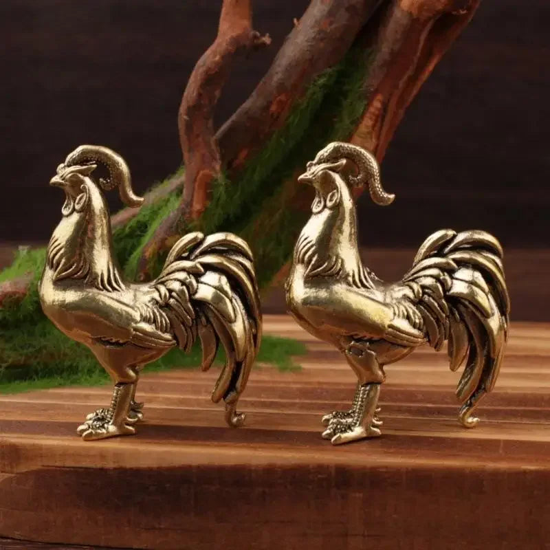Brass Rooster Tea Pet Ornament | Retro Zodiac Decor Gift