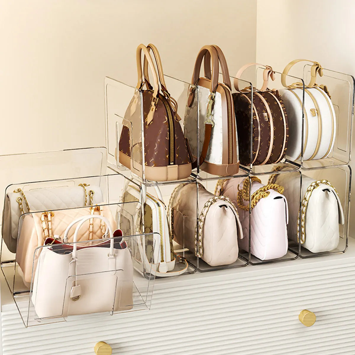 Handbag Storage Rack Organizer 4 Slots Transparent Closet Purse