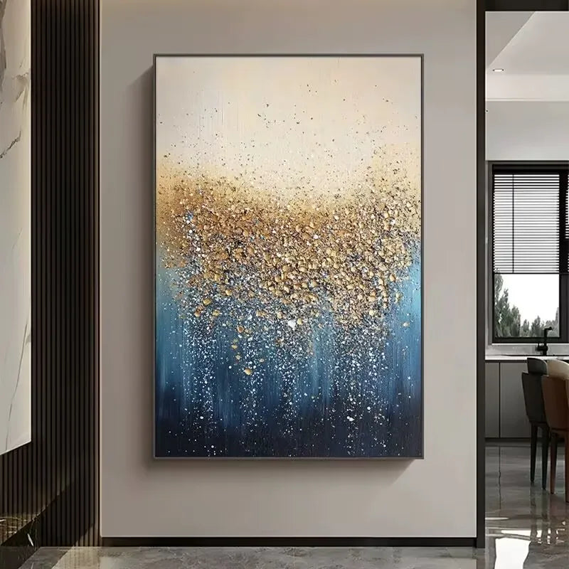 Hand-Painted Abstract Oil Painting on Canvas | Gold Foil Wall Art