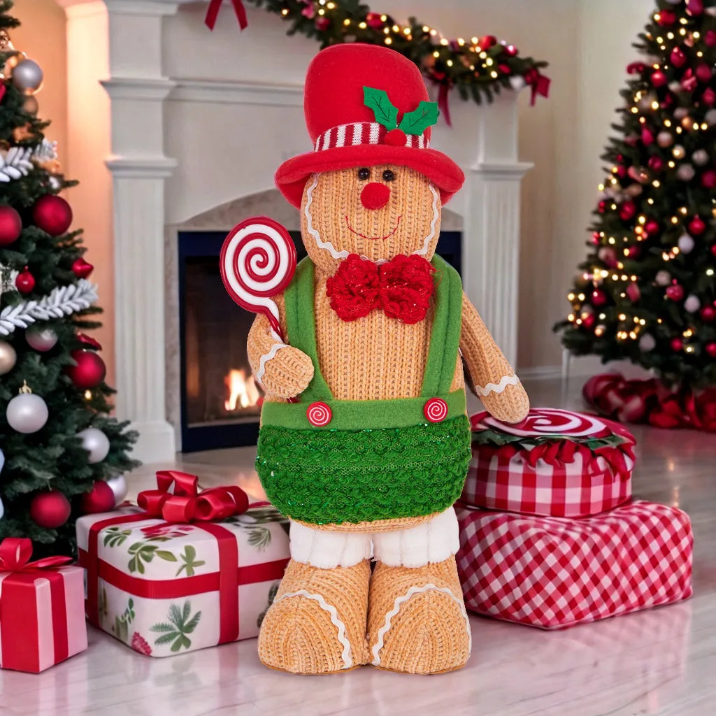 Christmas Gingerbread Man Standing Figure Couple Chef Hat Dwarf Doll