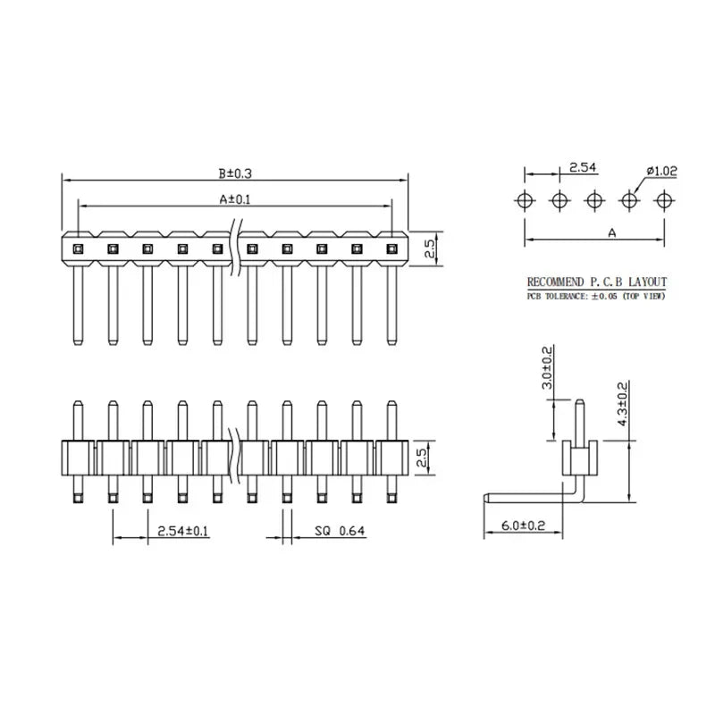 Single Row Right Angle PCB Board Copper Pin Header Connector Male