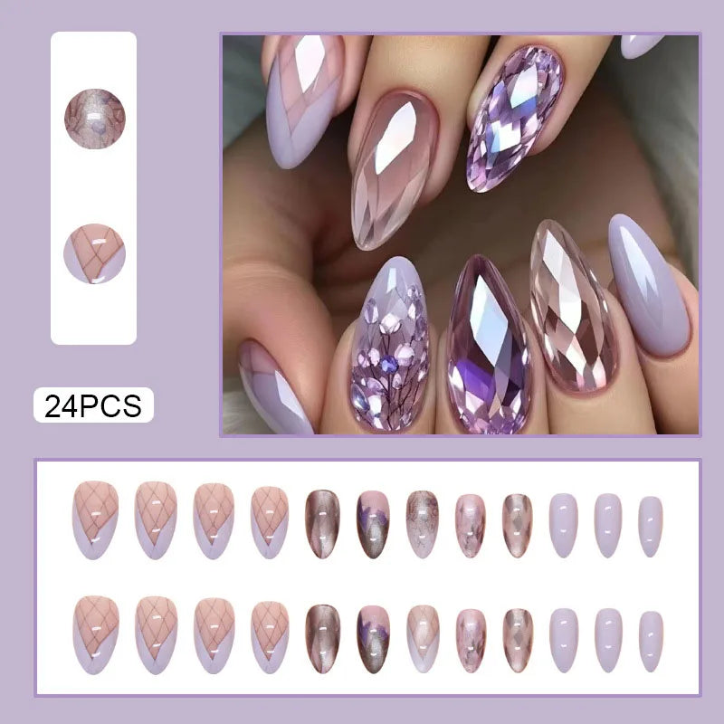 Purple Gradient Almond Press-On Nails | 24-Piece Set