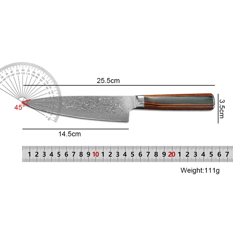 Damascus Steel Chef Knife – Sharp 14.5cm Blade, Wood Handle