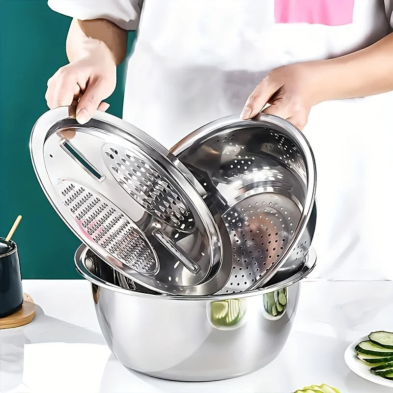 3-Piece Stainless Steel Multifunctional Strainer Mixing Bowl Washing