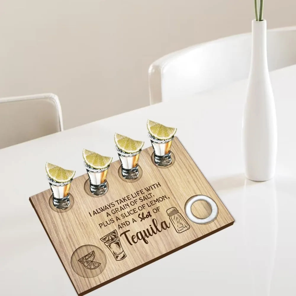 Wooden Tequila Shot Glass Serving Tray | Lemon & Salt Board