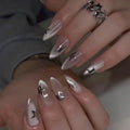 24pcs Y2K 3D Silver Star Press On Nails | Cat Eye Almond Glitter