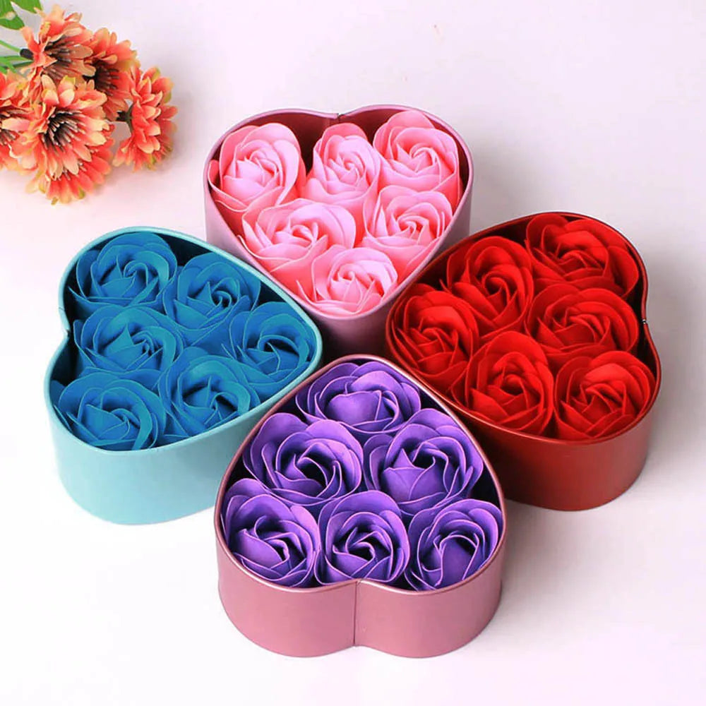 6-Piece Scented Rose Petal Soap Gift Set | Heart Box Wedding Favor