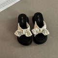 Women's 7CM Wedge Platform Slippers – Rhinestone Bow Sandals