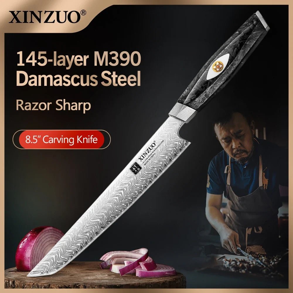 XINZUO 8.46" Damascus Carving Knife – 145-Layer M390 Steel