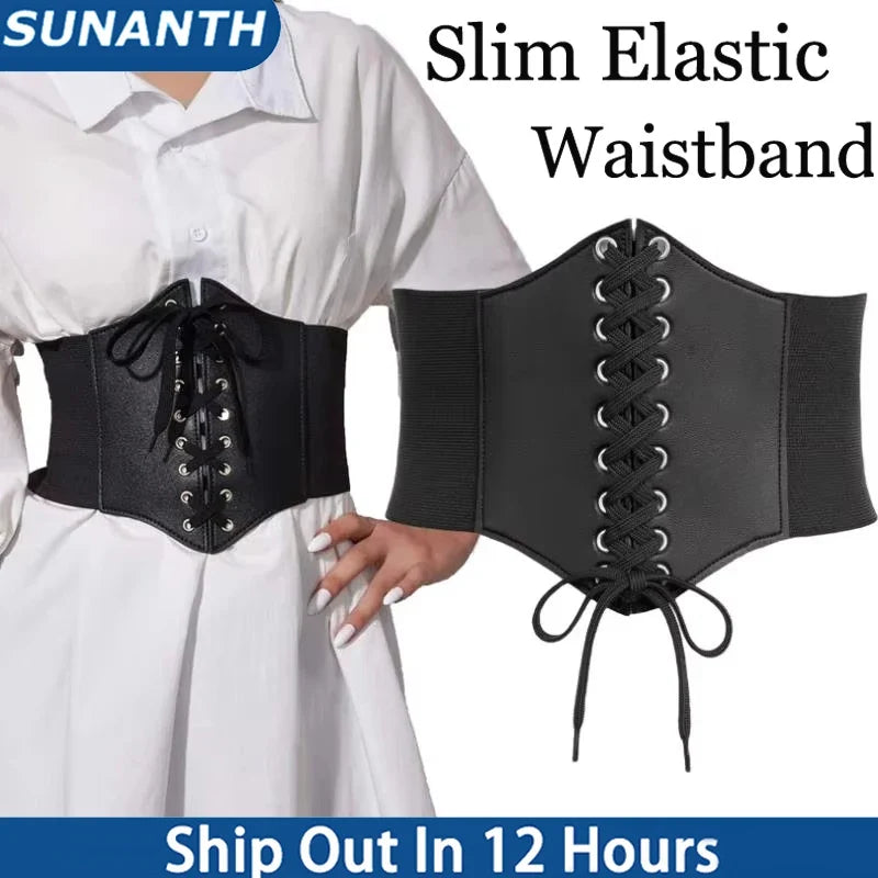 Fashion Slim Elastic Pu Waist Belt Women Vintage Elegant Simple