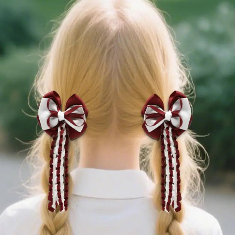 Festival Bow Hair Clips – Curly Ribbon Tassel Hairpins for Girls