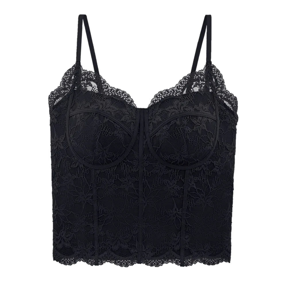 Mesh Flower Lace Crop Camisole Top with Pads | Women's Summer