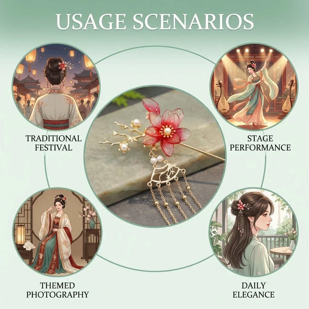 Retro Floral Tassel Hairpin Set | Hanfu Hair Accessory for Women