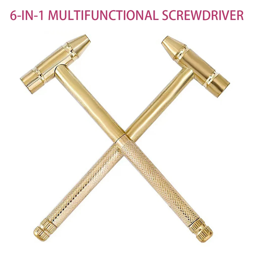 6-in-1 Mini Brass Hammer & Screwdriver Set | Repair Tool Kit
