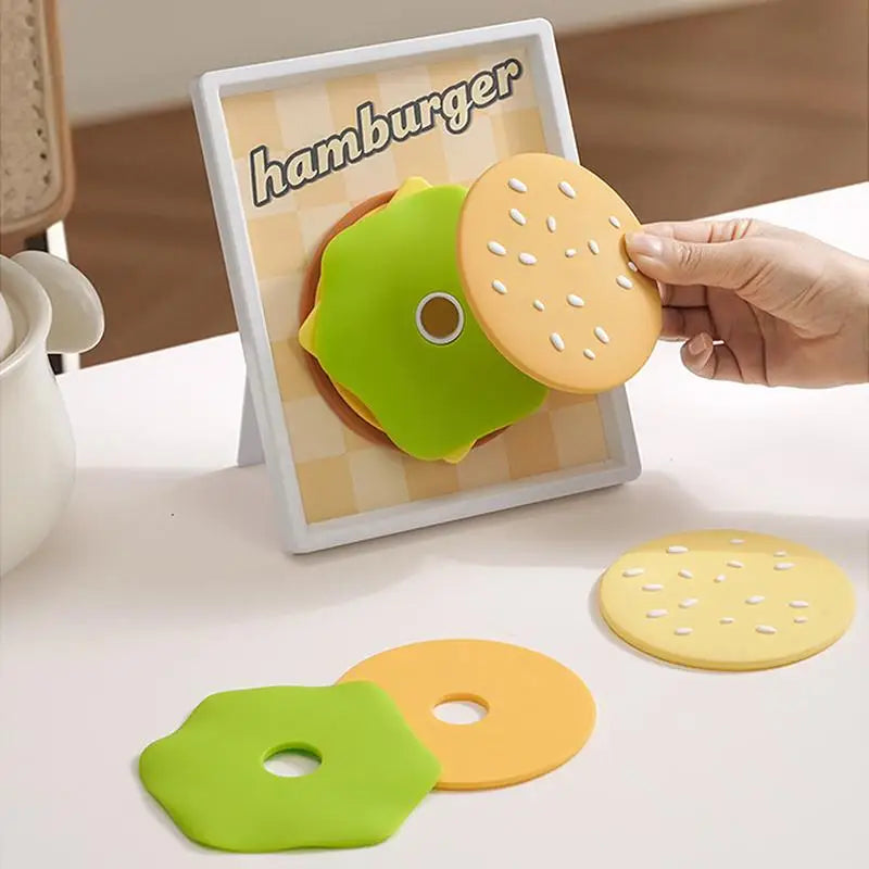 Burger-Shaped Silicone Coasters Set of 5 | Fun Table Decor