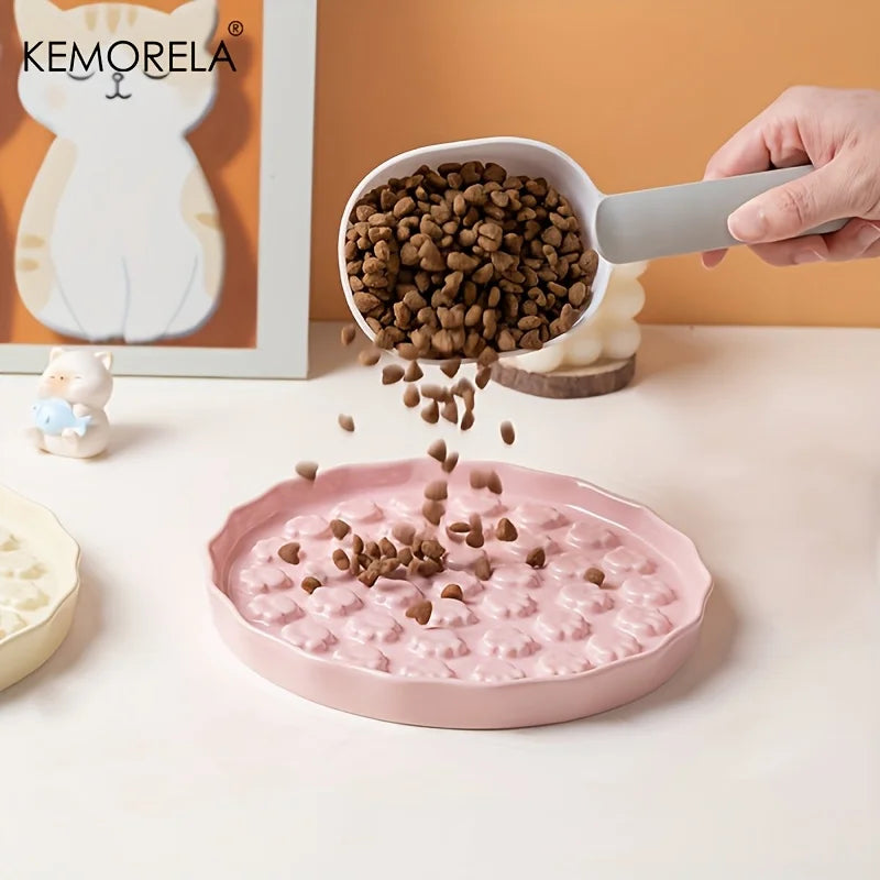 KEMORELA Ceramic Slow Feed Cat Bowl – Paw Design Pet Dish