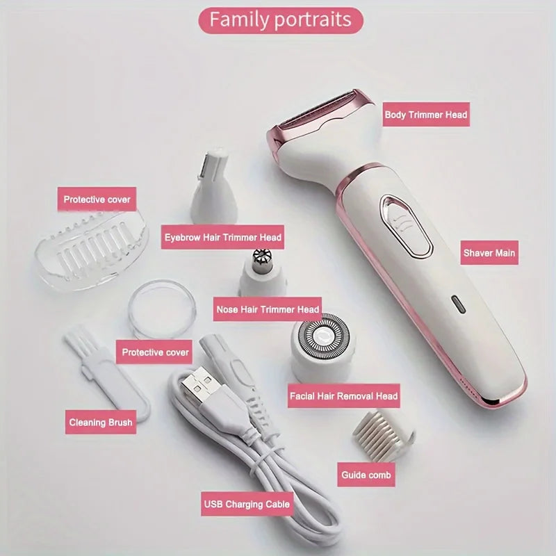 4-in-1 Electric Shaver for Women – Portable Body Hair Trimmer