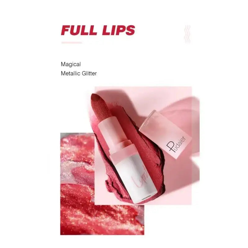 Pudaier Diamond Lipstick 10 Shades – Waterproof Glitter & Long Wear