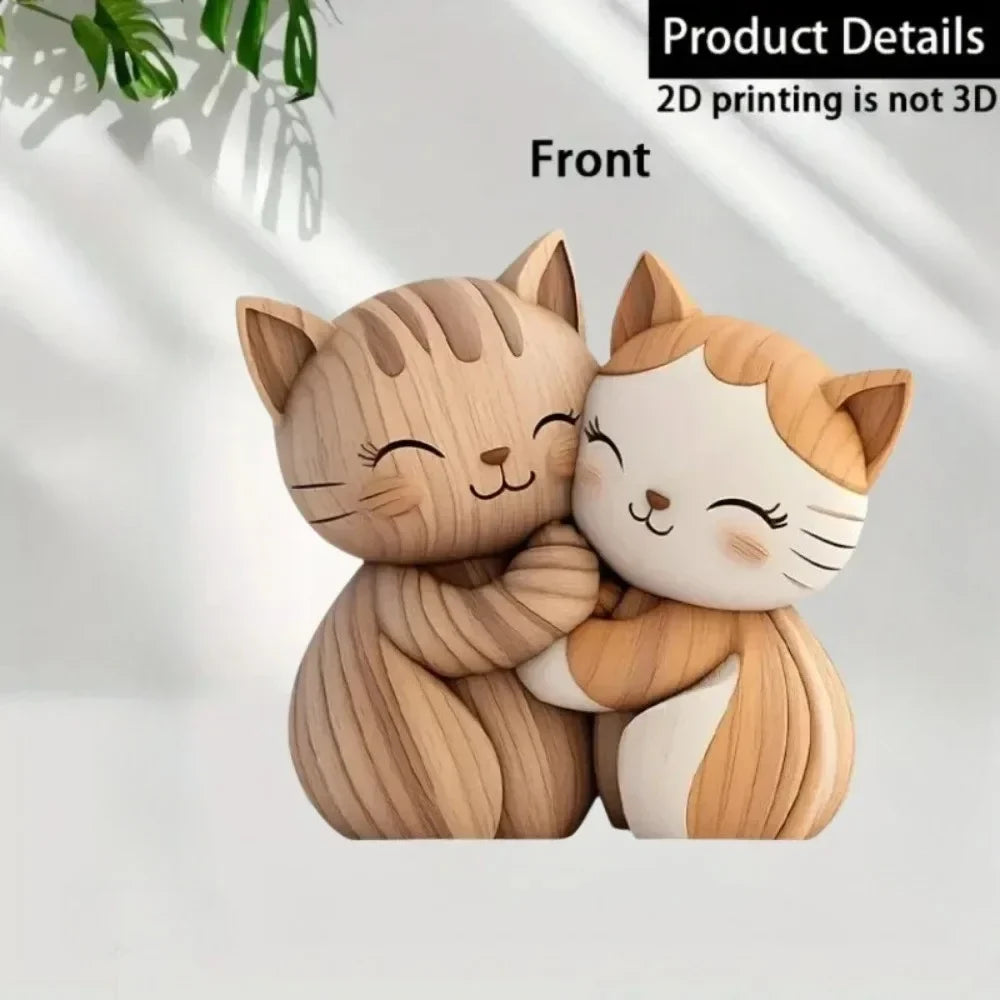 2D Flat Cat Wooden Kitten Dog Couple Sculpture Rabbit Enthusiast