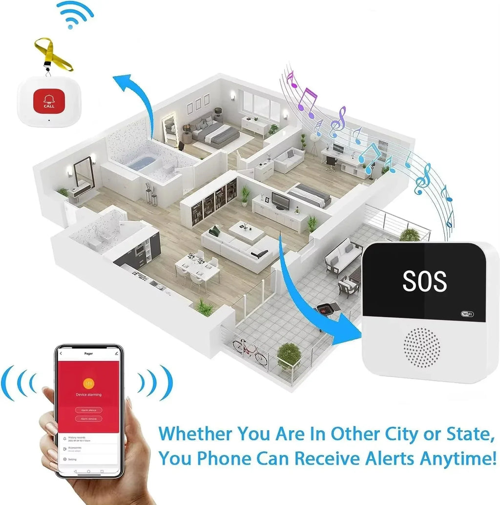 Wireless WiFi Caregiver Pager SOS Call Button Alert System