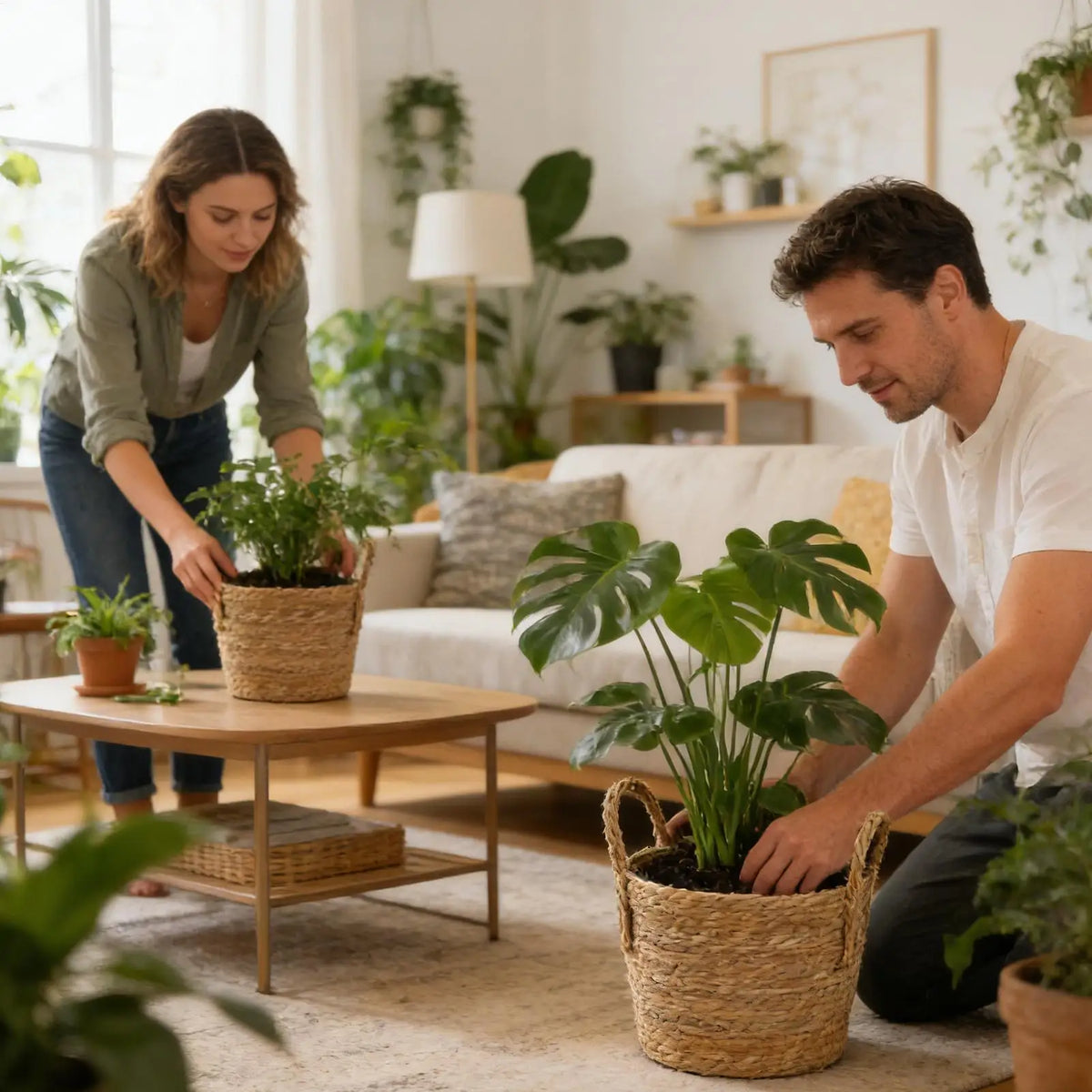 Woven Seagrass Plant Basket with Handle | Indoor & Outdoor
