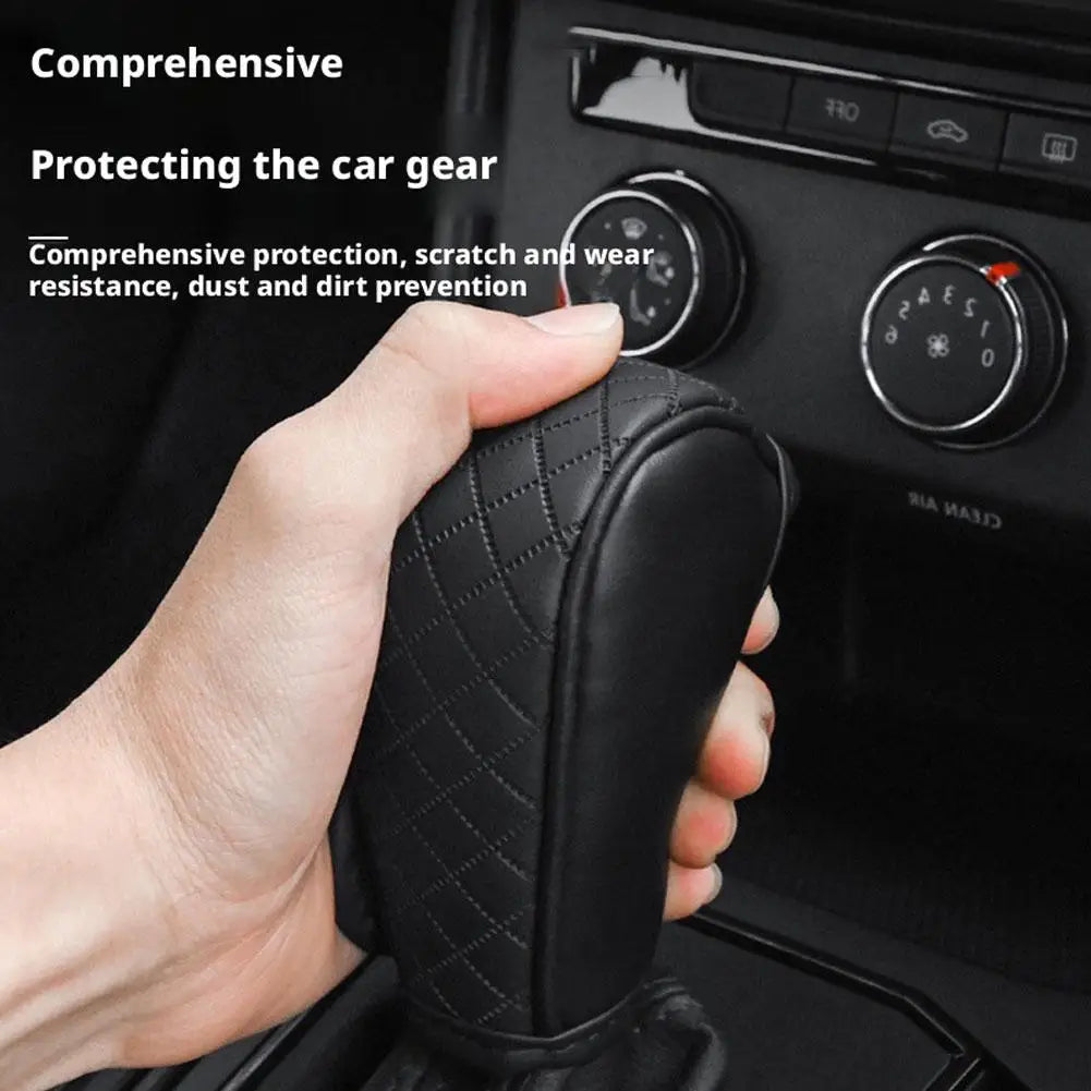 Car Gear Shift Cover Universal Bovine Leather Breathable Carbon Fiber