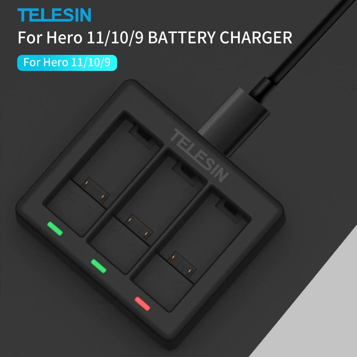 TELESIN Quick Battery Charger 3 Slots Gopro 9 10 11 Hero Black Action