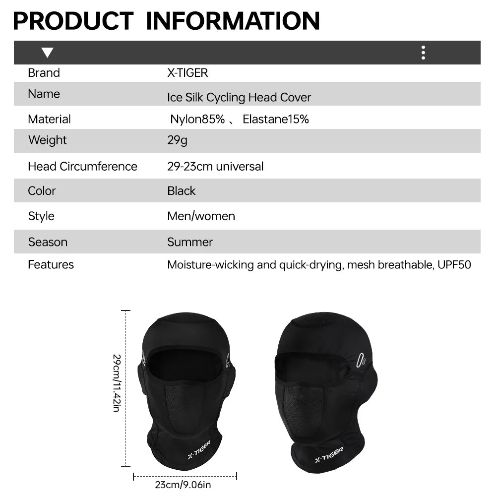 X-TIGER Cycling Balaclava UPF50+ Full Face Mask – Summer UV