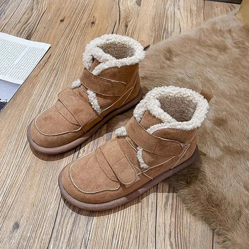 Women's Faux Suede Snow Boots – Fur-Lined Flat Ankle Booties