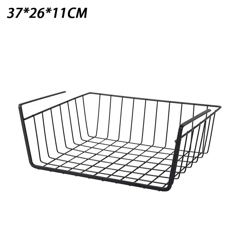 No-Drill Under-Table Hanging Iron Storage Basket & Shelf