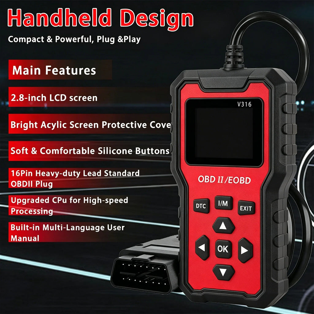 V316 OBD2 Scanner – Engine Code Reader & Battery Tester