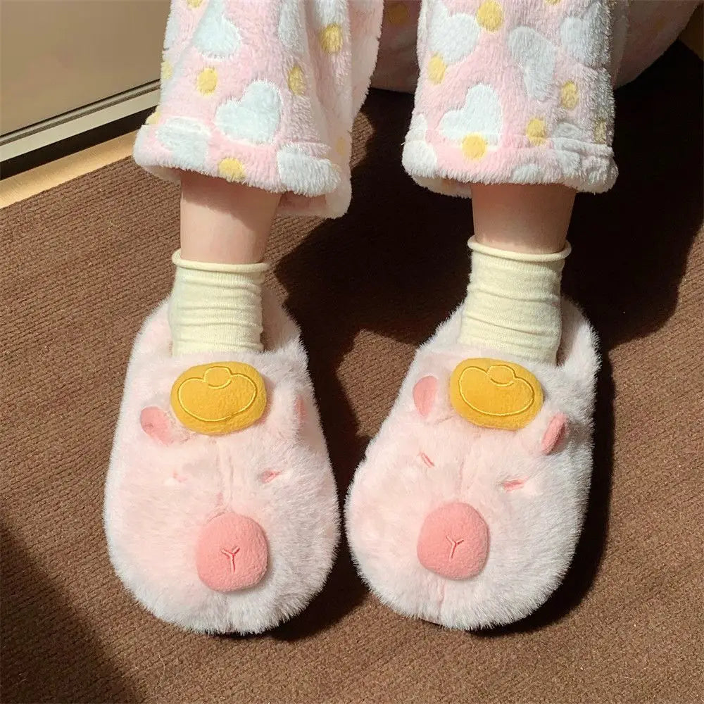Capybara Plush Slippers Women – Cozy Faux Fur Indoor Slides