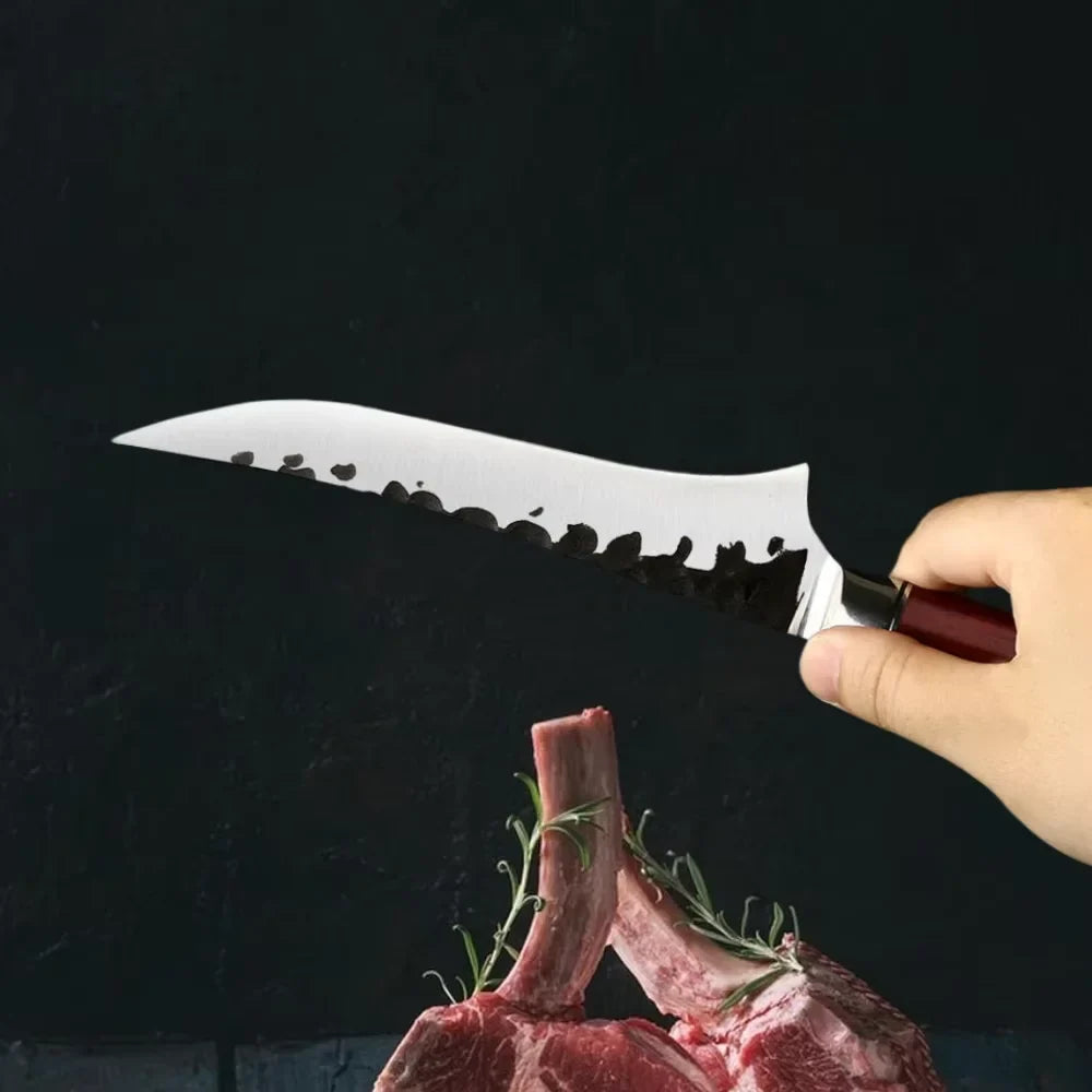 Hand Forged Boning Knife – Hammered Steel & Rosewood Handle