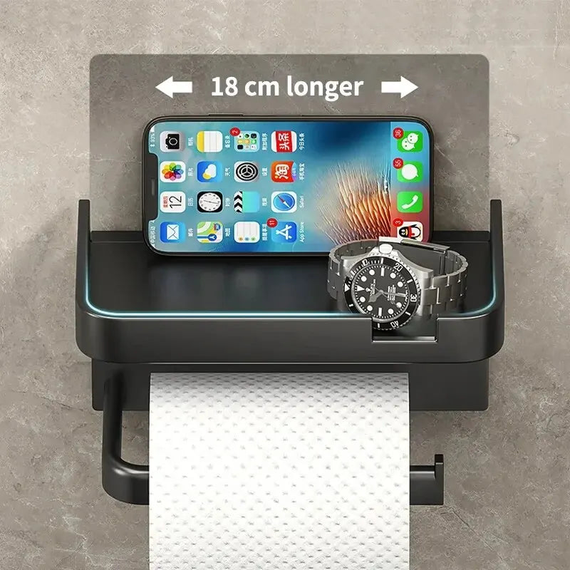 Wall-Mount Plastic Toilet Paper Holder & Storage Rack