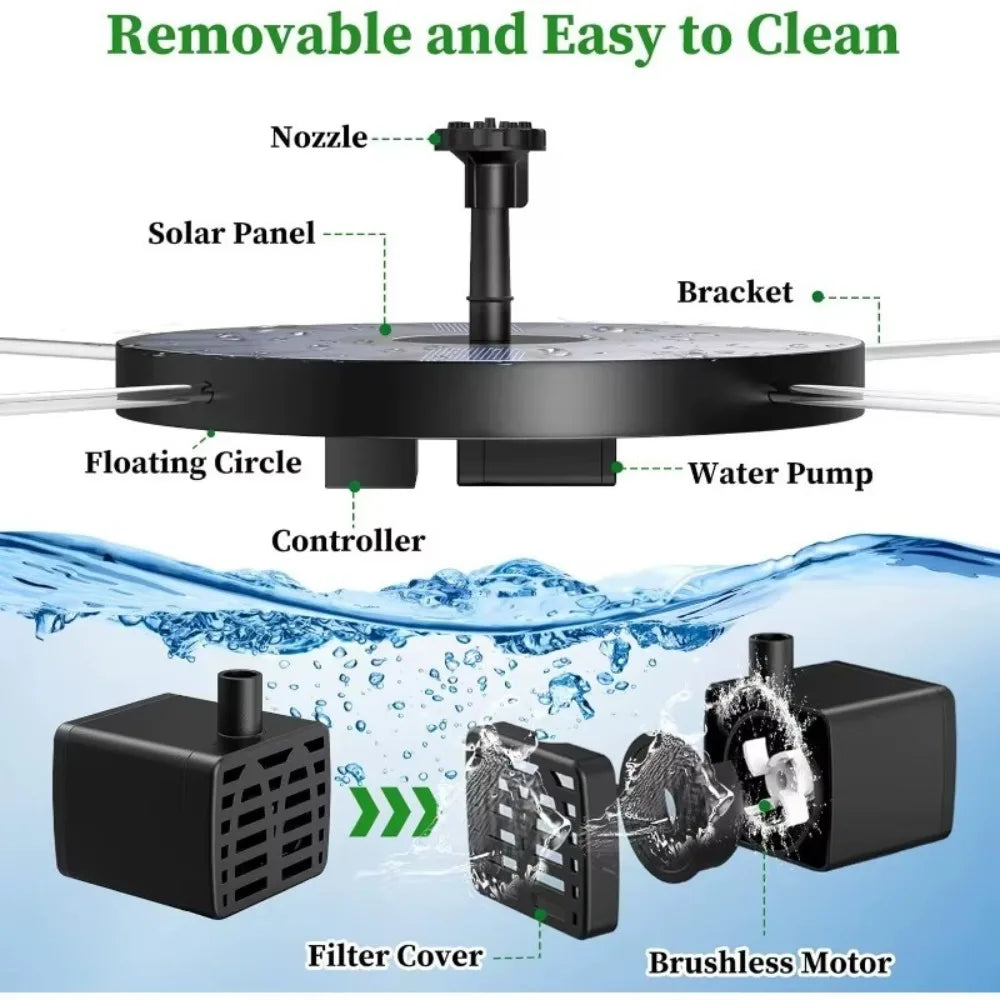 3.5W Solar Bird Bath Fountain Pump – 6 Nozzles | Garden Pond