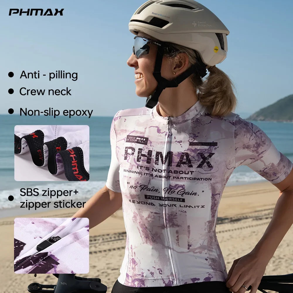 PHMAX Women's Short Sleeve Cycling Jersey | Full-Zip, 3 Pockets