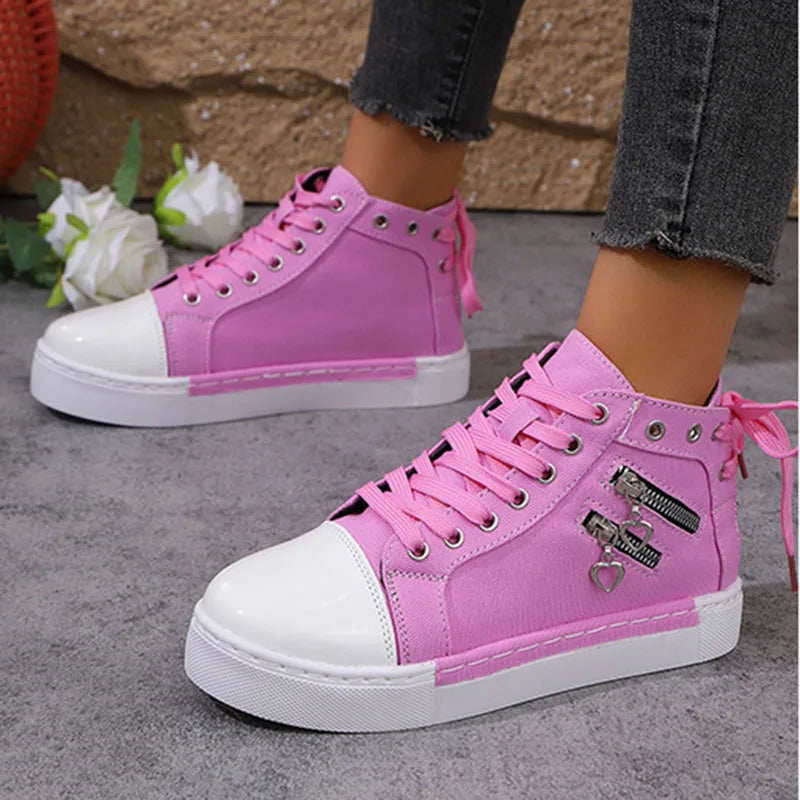 Women's High-Top Canvas Lace-Up Sneakers | Casual Board Shoes