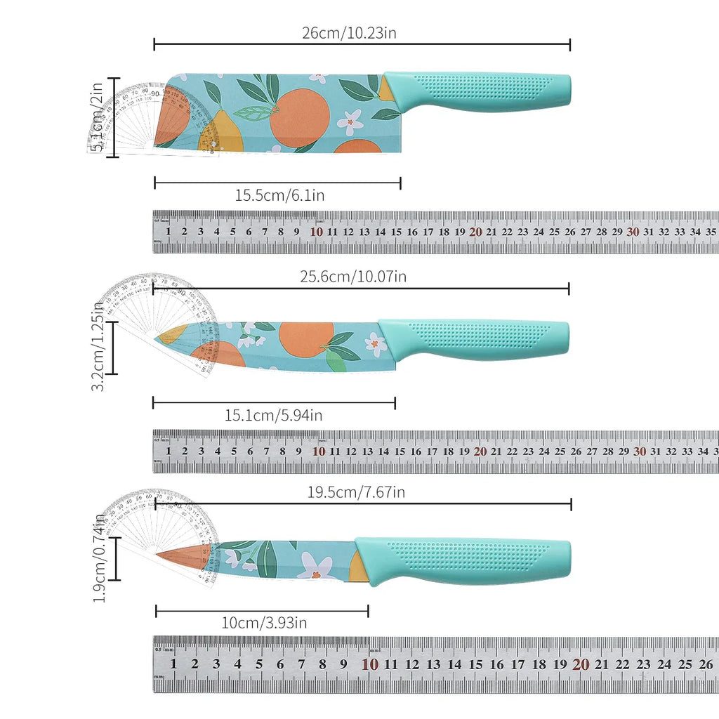 3-Piece Kitchen Knife Set – Stainless Steel Fruit Print Knives