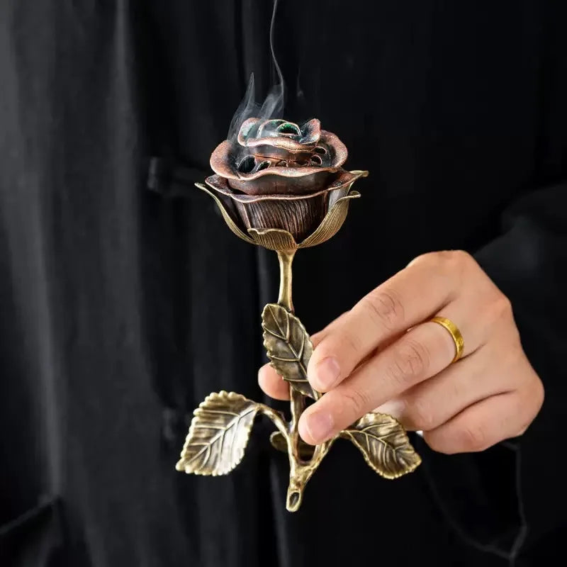 Antique Rose Incense Burner | Vintage Metal Aromatherapy Diffuser