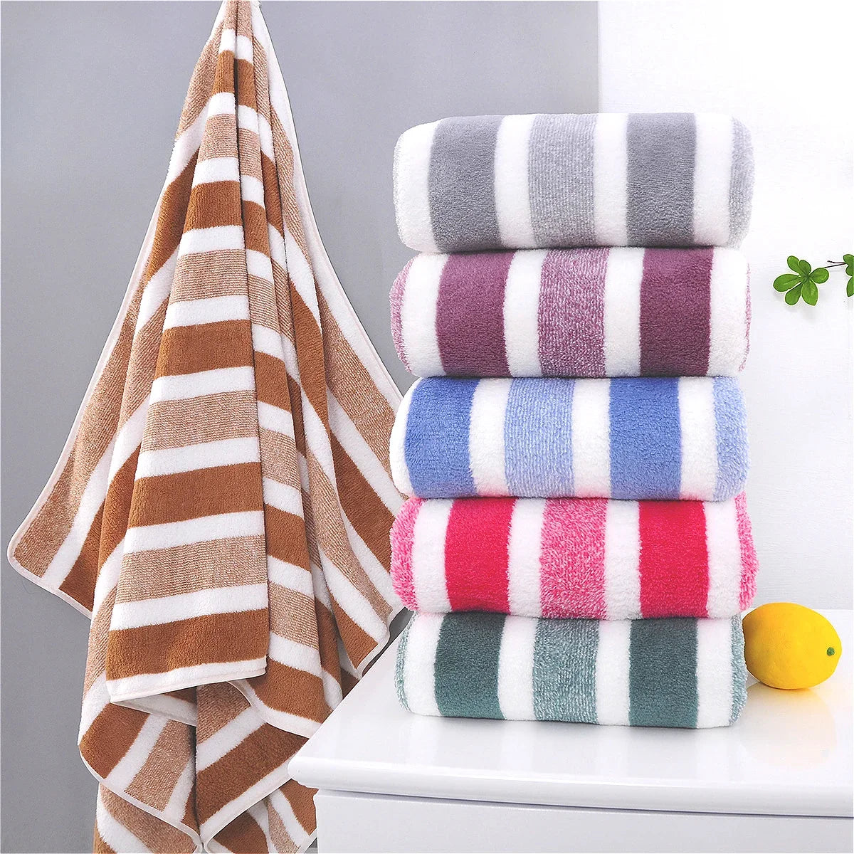 Quick-drying Striped Towel Soft Absorbent Bathroom Experience Bath