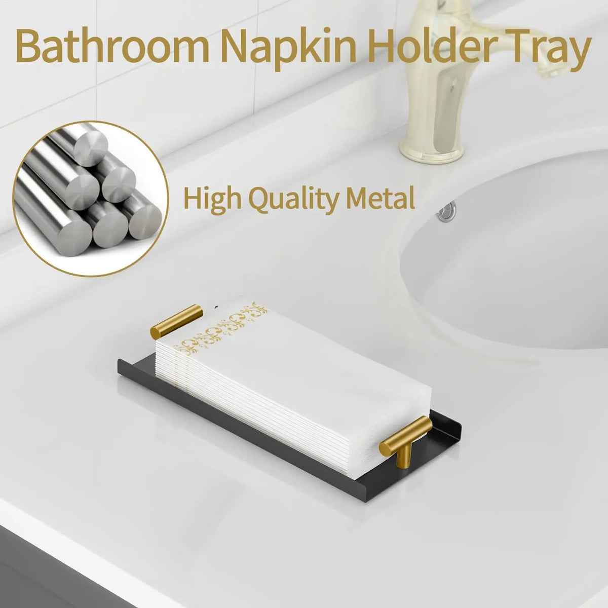 Golden T-Handle Guest Towel Holder & Napkin Tray