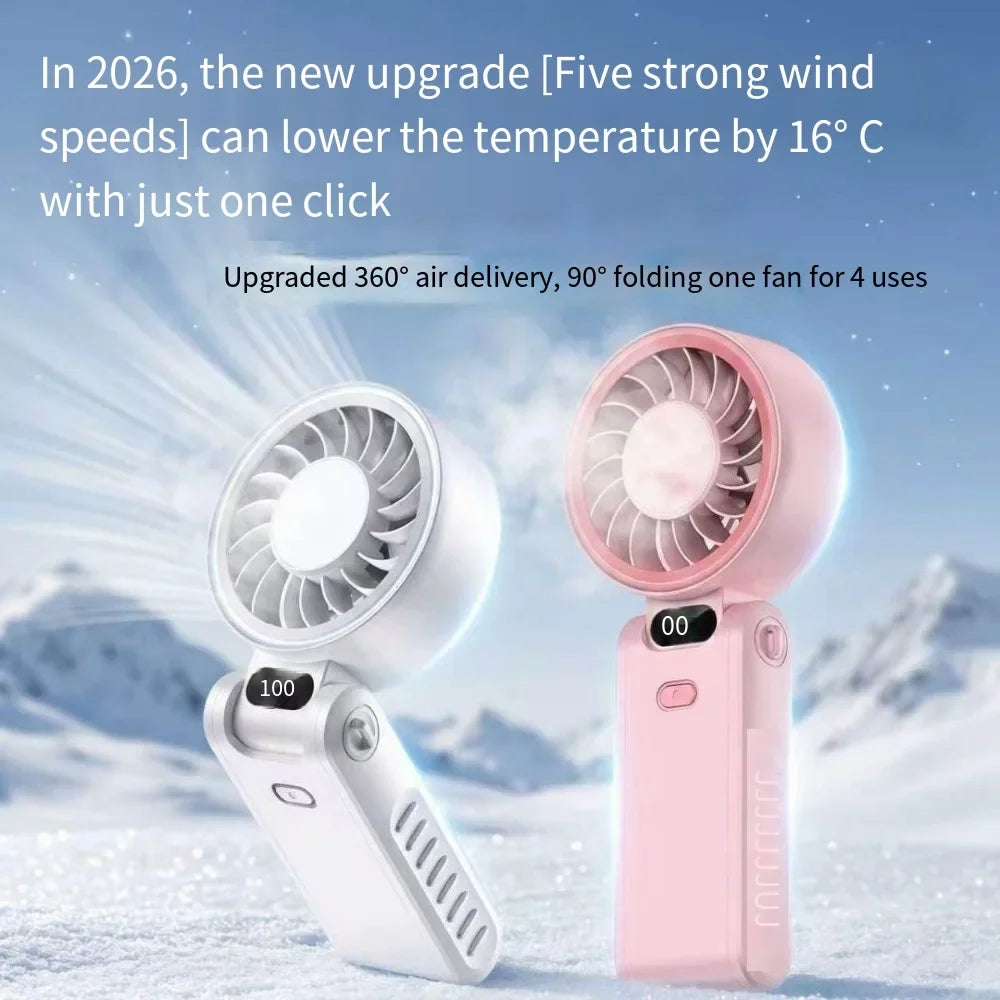 Digital Display Folding Handheld Fan | USB-C Rechargeable