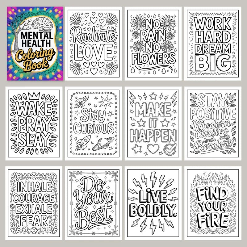 28 Page Mental Health Coloring Book Adults Inspirational Mindfulness